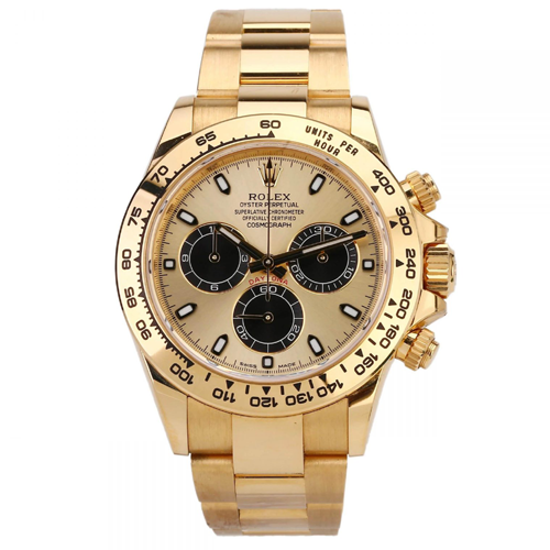 rolex daytona oyster, 40 mm, full gold with black chronographs