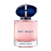 giorgio armani my way perfume in a blush pink glass bottle with a navy blue gemstone cap giorgio armani my way perfume in a blush pink glass bottle with a navy blue gemstone cap