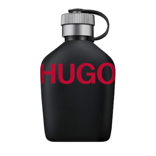hugo boss hugo just different eau de toilette in a matte black bottle with bold red lettering hugo boss hugo just different eau de toilette in a matte black bottle with bold red lettering