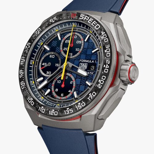 tag heuer chronograph watch with a blue dial and blue rubber strap tag heuer chronograph watch with a blue dial and blue rubber strap