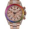 rolex daytona chronograph watch with an everose gold case and rainbow gem set bezel rolex daytona chronograph watch with an everose gold case and rainbow gem set bezel