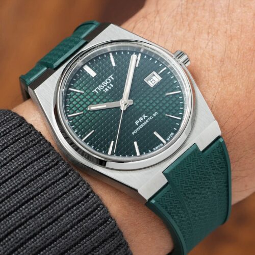 tissot prx fkm green rubber quartz watch