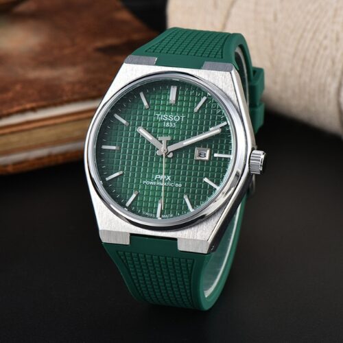 tissot prx fkm green rubber quartz watch