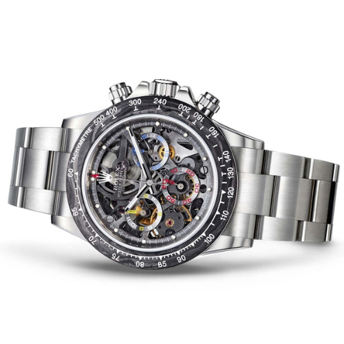 rolex daytona with a black and silver skeleton design watch rolex daytona with a black and silver skeleton design watch
