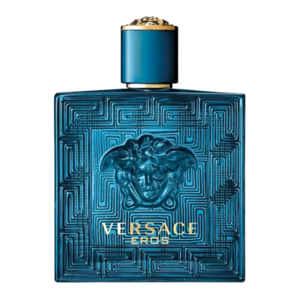 versace eros eau de toilette perfume in a turquoise blue bottle