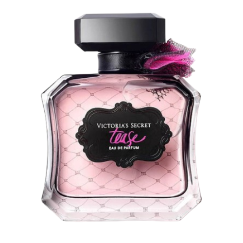 victoria’s secret tease pastel pink perfume bottle with decorative black label