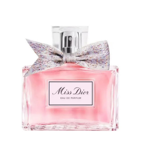 dior miss dior eau de perfum in soft pink with a silver bow accent