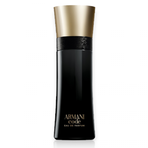 armani code black glass perfume bottle with metallic gold cap