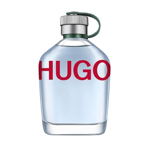 hugo boss hugo men eau de toilette in a frosted light blue bottle with bright red lettering hugo boss hugo men eau de toilette in a frosted light blue bottle with bright red lettering