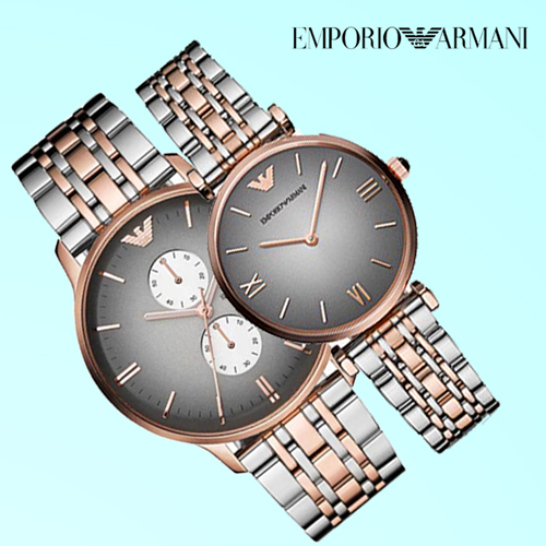 emporio armani grey dial two tone band stainless steel couple watch emporio armani grey dial two tone band stainless steel couple watch