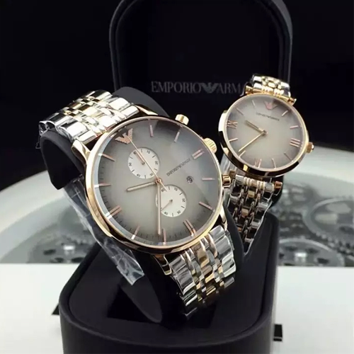 emporio armani grey dial two tone band stainless steel couple watch emporio armani grey dial two tone band stainless steel couple watch