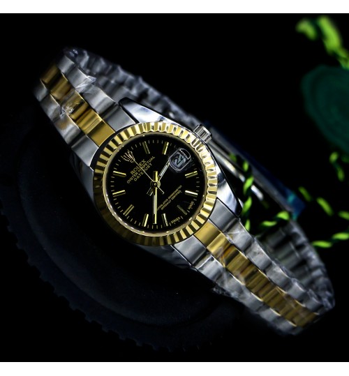 rolex date just gold silver black dial 9900 women