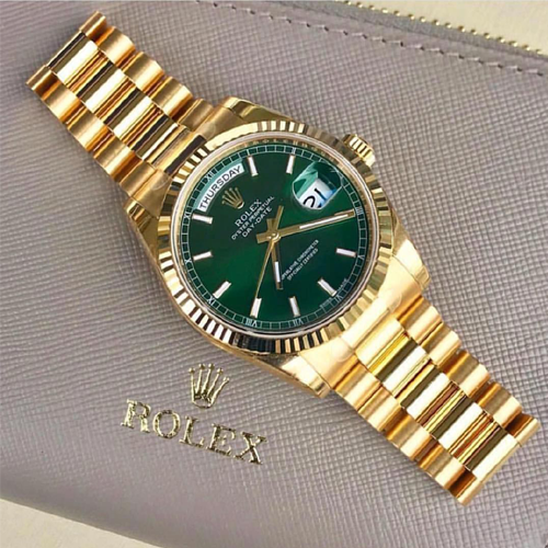 rolex oyster perpetual day date full gold green dial