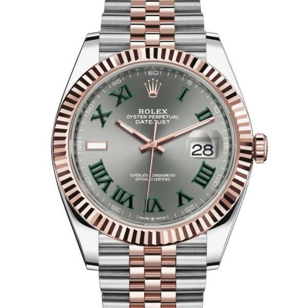 rolex oyster perpetual rosegold day date grey green