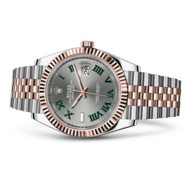 rolex oyster perpetual rosegold day date grey green