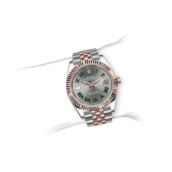 rolex oyster perpetual rosegold day date grey green