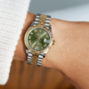 rolex oyster perpetual datejust olive green ladies