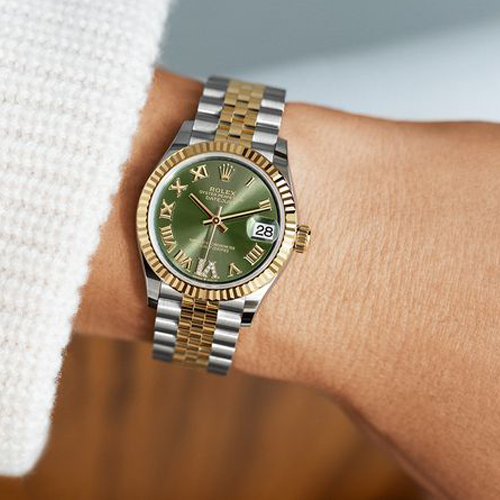 rolex oyster perpetual datejust olive green ladies