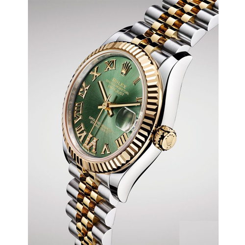 rolex oyster perpetual datejust olive green ladies