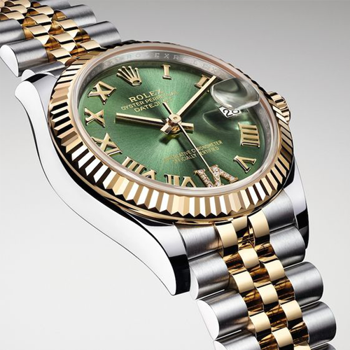 rolex oyster perpetual datejust olive green ladies