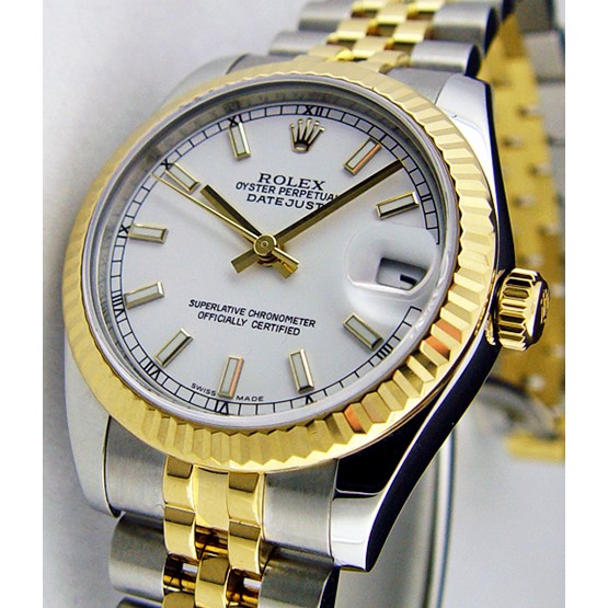 rolex date just gold silver white dial 8897 women