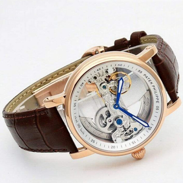 patek philippe automatic rose gold transparent dial leather strap patek philippe automatic rose gold transparent dial leather strap