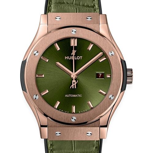 hublot classic fusion green & gold 42mm