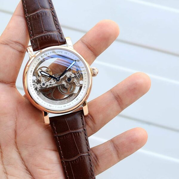 patek philippe automatic rose gold transparent dial leather strap patek philippe automatic rose gold transparent dial leather strap