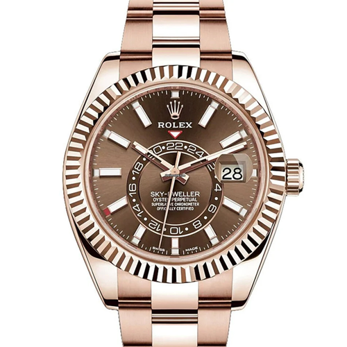 rolex sky dweller rose gold brown dial 211