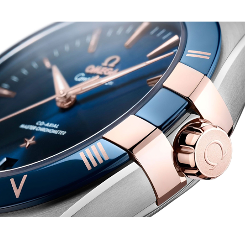 omega constellation co axial master chronometer 41 mm rose gold sliver blue