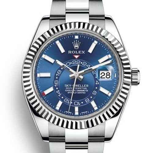 rolex sky‑dweller watch oyster steel blue dial