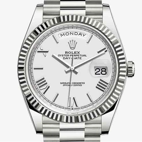 rolex oyster perpetual day date silver with silver dial