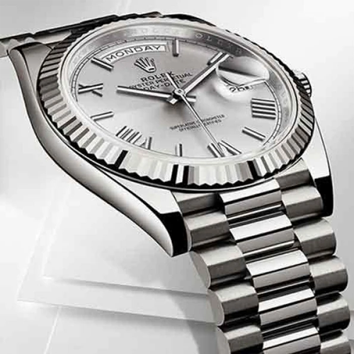 rolex oyster perpetual day date silver with silver dial