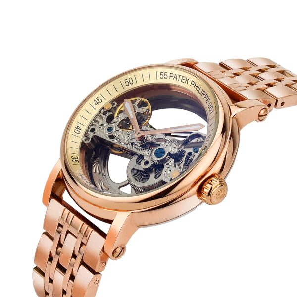 patek philippe automatic rose gold transparent dial bracelet